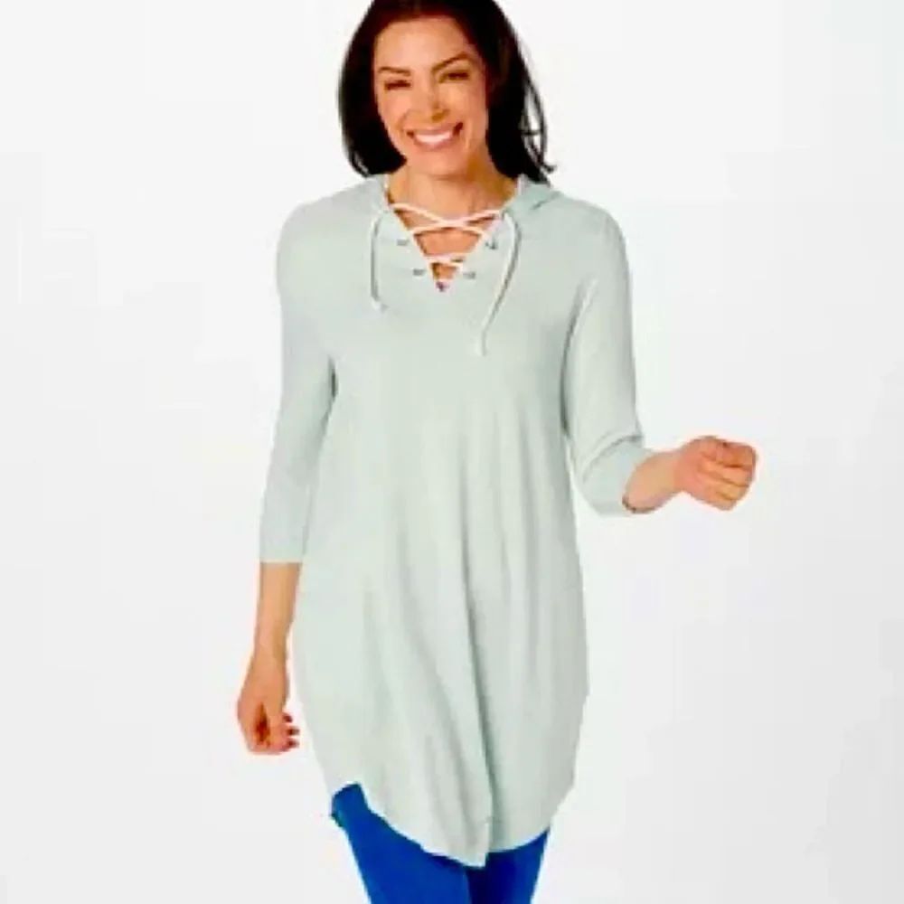 Kookaburra by UGG Pale Mint Green Oversize Hoodie Lace Up Front Tunic Top Sz 1X